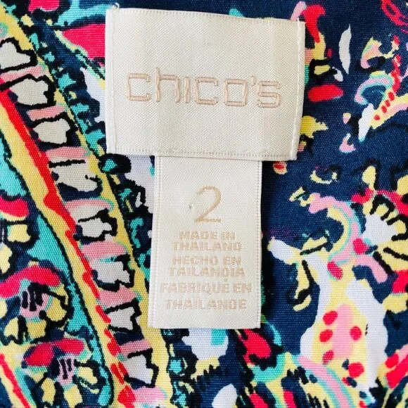 CHICO'S Paisley Blue Printed Button Down Long Sleeve No-Iron Top Size Large - Picture 7 of 9